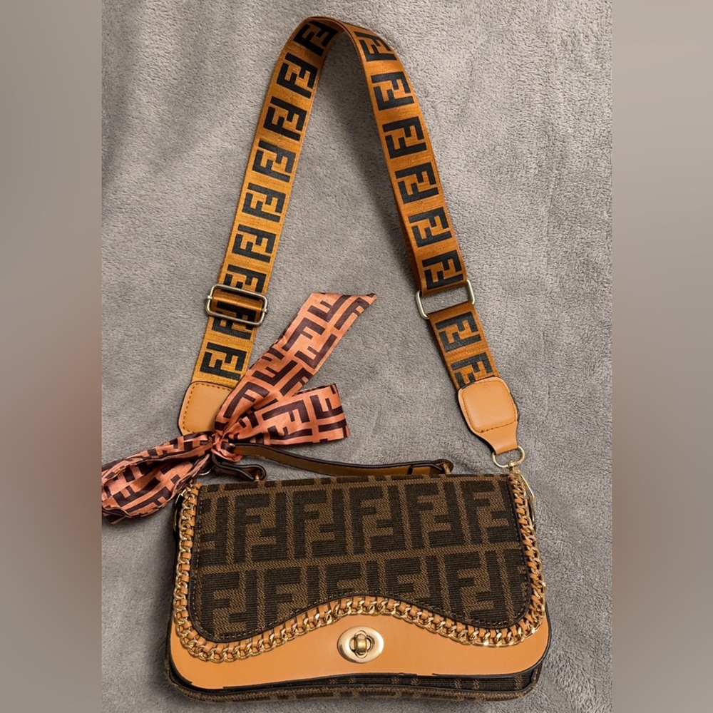 Fendi Brown and Tan Bag with Logo Strap
